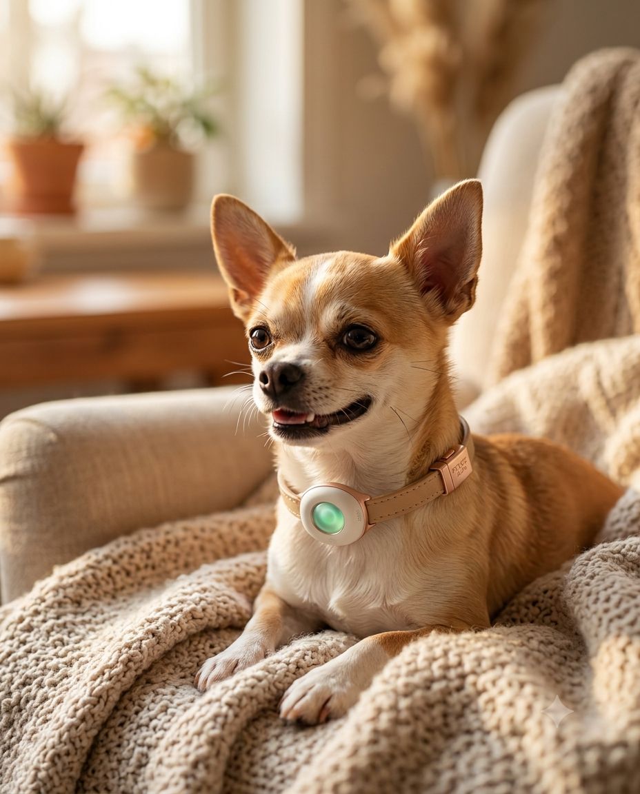 Cachorro em casa com a PetVoz Aura